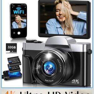 4K Ultra HD WiFi Camera with 32GB Storage - Black